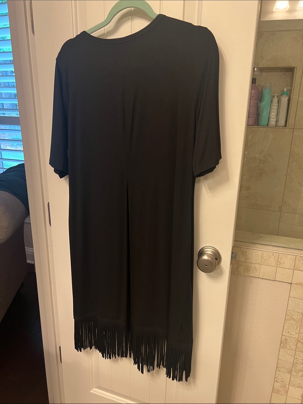 Karen Kane Black V-Neck Dress with Fringe Hem - Picture 2 of 2